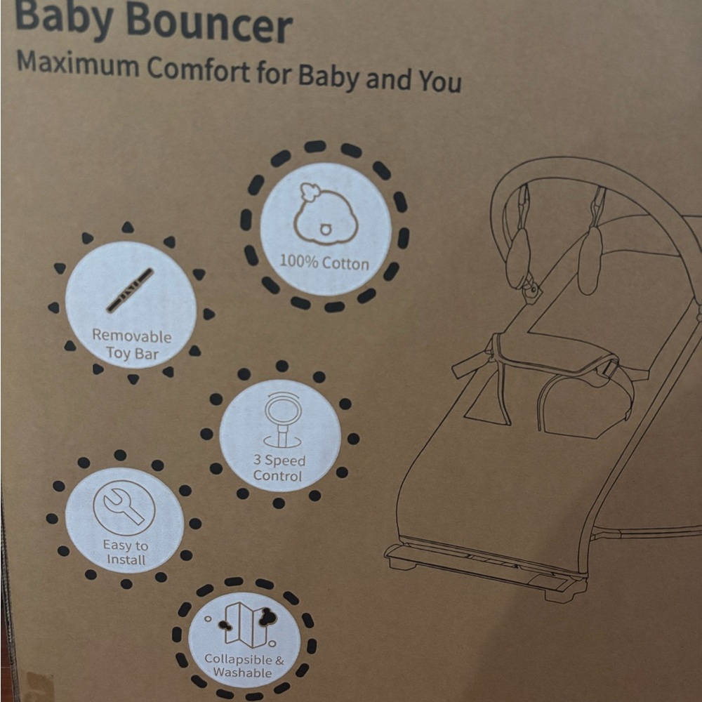 New Baby Bouncer 100% Cotton 3 Speed Control Color Khaki
